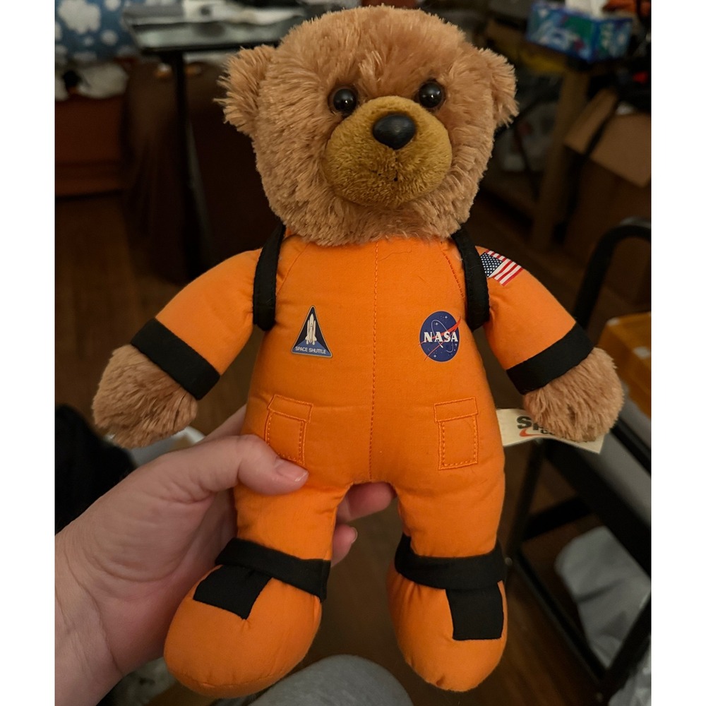 Aurora NASA Space Shuttle Teddy Bear Kids Small Orange Excellent Astronaut Plush